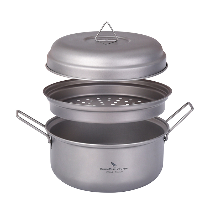 Camping Cooking Pot - Boundless Voyage Titanium Steamer Stockpot Portable