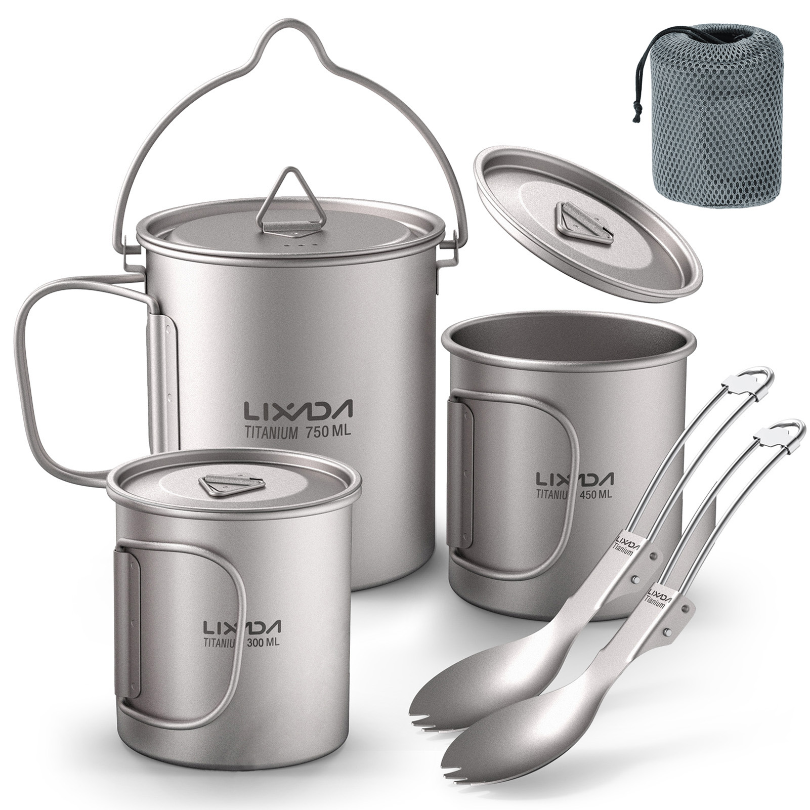 Camping Cooking Pot With Lid - Ultralight 300ml/750ml Titanium Pot Portable Ti