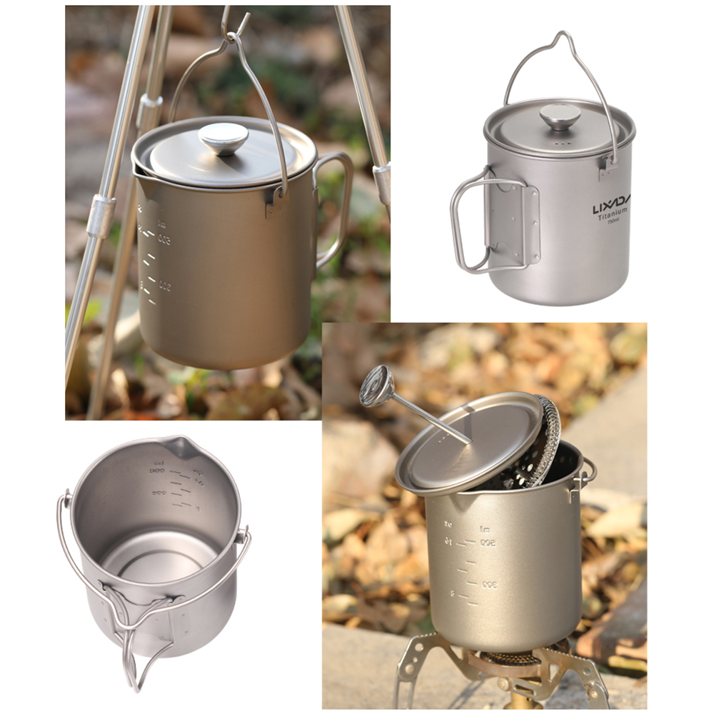 Camping Cooking Pot With Lid - Ti Coffee Cup Lixada 750ml Titanium