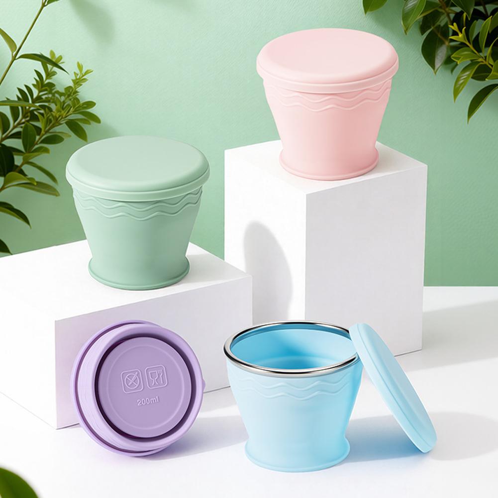 Camping Cooking Pot - Foldable Silicone Cup With Lid Portable