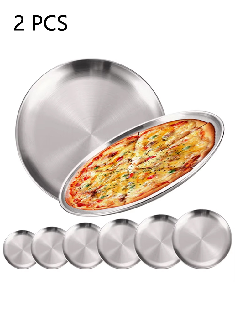 Camping Cooking Meals - 2Pcs Stainless Steels Round Silver Shallow
