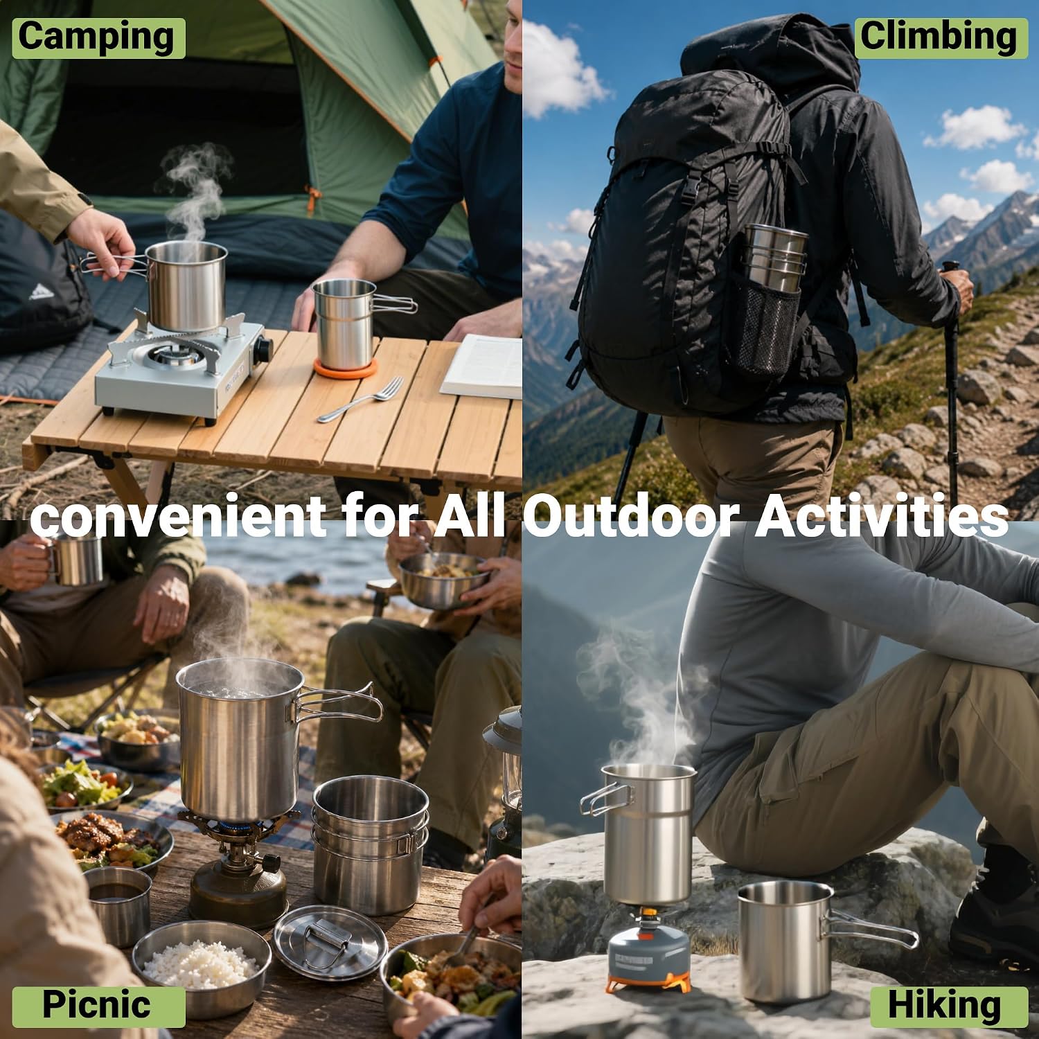 Foldable Camping Cups Mugs Cam - đánh giá và giá Camping Cooking Pot With Lid