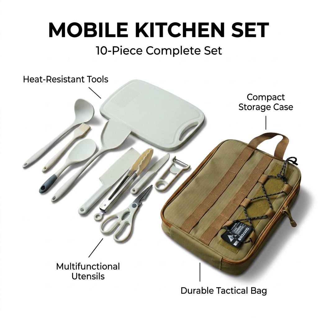 Portable 9Pcs Camping Kitchenw - đánh giá và giá Camping Cooking Backpack