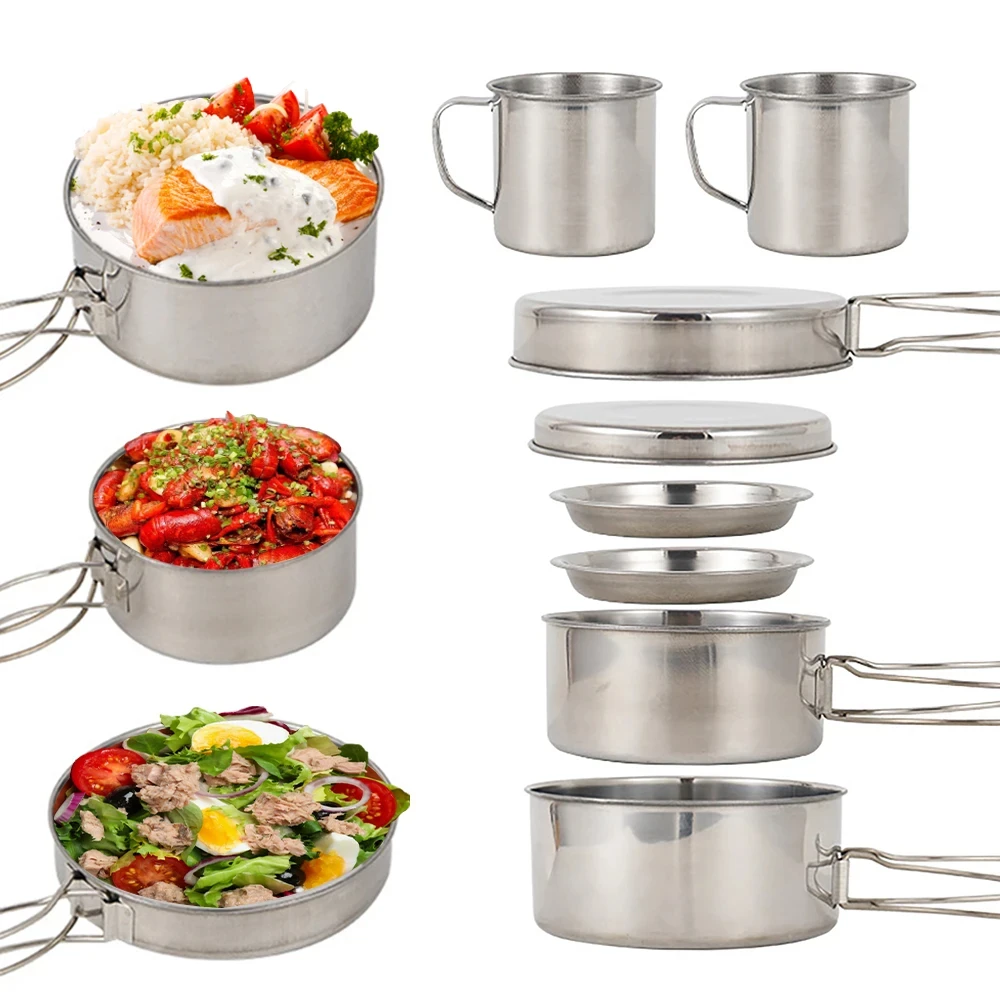8pcs/Set Camping Cookware Mess - đánh giá và giá Camping Cooking Backpack