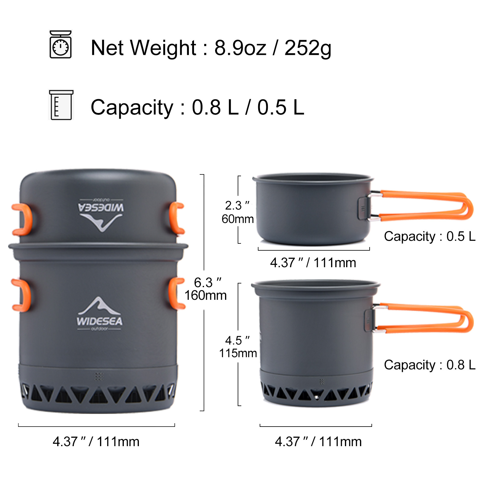 Widesea Camping Pot 1.3L 2.3L  - đánh giá và giá Camping Cooking And Dining Set