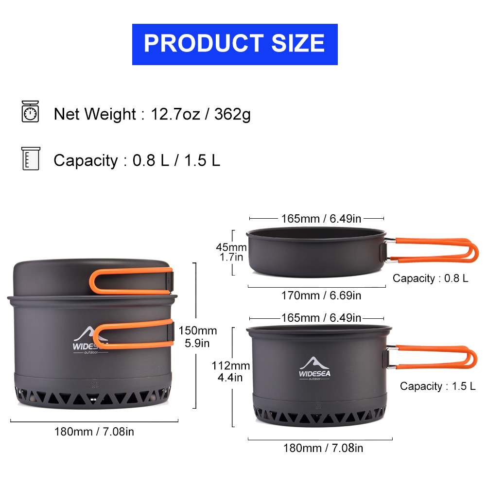 Widesea Camping Pot 1.3L 2.3L  - đánh giá và giá Camping Cooking And Dining Set