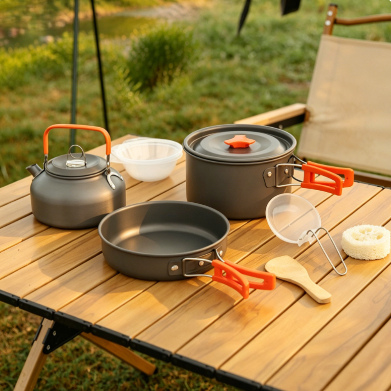Outdoor Aluminum Alloy Camping - đánh giá và giá Camping Cooking Set With Kettle