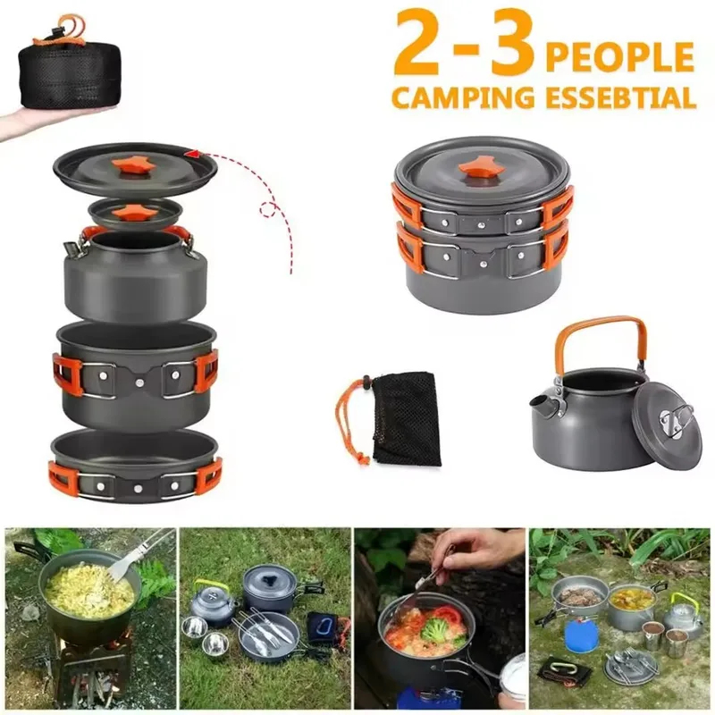Outdoor Aluminum Alloy Camping - đánh giá và giá Camping Cooking Set With Kettle