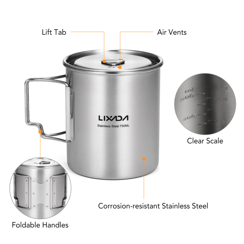 Lixada 750ml Cup Outdoor Stain - đánh giá và giá Camping Cooking Backpack