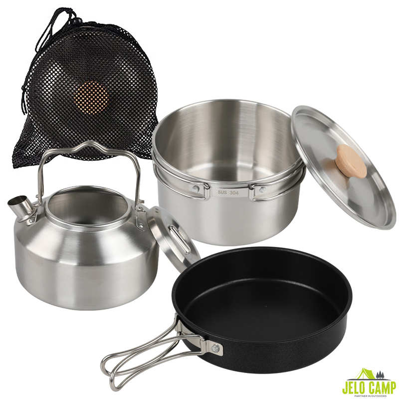 High-Grade 304 Stainless Steel - đánh giá và giá Camping Cooking Set With Kettle