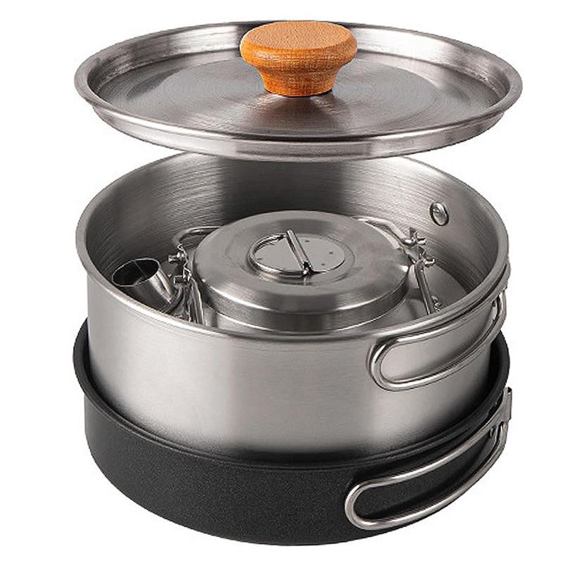 High-Grade 304 Stainless Steel - đánh giá và giá Camping Cooking Set With Kettle