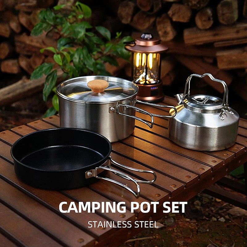 High-Grade 304 Stainless Steel - đánh giá và giá Camping Cooking Set With Kettle
